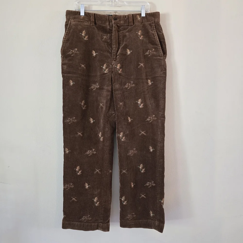 Polo Ralph Lauren Mens 33x30 Brown Corduroy‎ Pants Embroidered Hunters Ducks